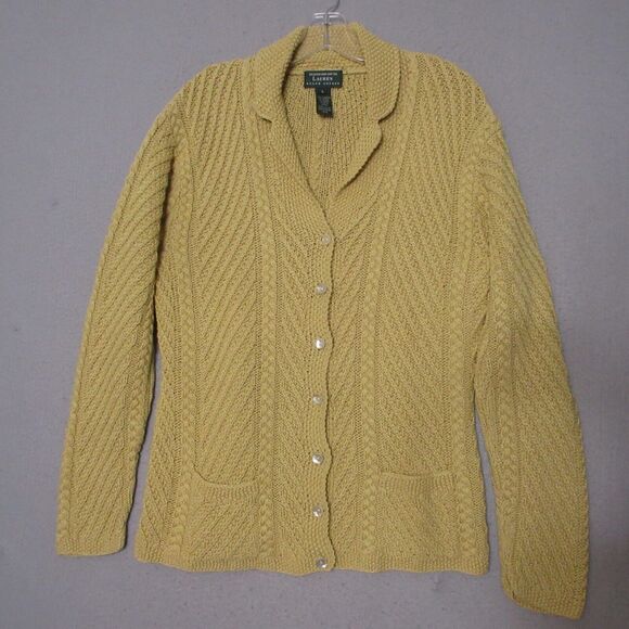Lauren Ralph Lauren Yellow Cable Knit Cardigan - Picture 1 of 12